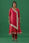 Buy_5elements_Pink Modal Satin Woven Bandhani V Neck Pattern Anarkali Set With Pant _at_Aza_Fashions