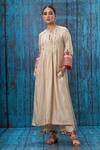 Buy_Label Niti Bothra_Ivory Silk Applique Round Pintuck Kurta And Palazzo Set _at_Aza_Fashions