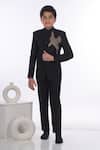 Buy_Little Brats_Black Viscose, Satin Bird Motif Embroidered Coat And Pant Set _at_Aza_Fashions