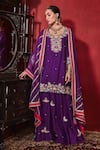 Buy_Ajiesh Oberoi_Purple Dupion Silk And Organza Embroidered Floral Shagun Kurta Sharara Set _at_Aza_Fashions