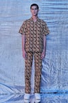 Buy_Line out line_Brown Cotton Poplin Print Chevron Geo Resort Shirt  _at_Aza_Fashions