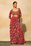 Buy_DiyaRajvvir_Red Georgette Printed Geometric Scoop Neck Jaal Gharara Saree _at_Aza_Fashions