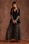 Buy_The Home Affair_Black Chinon Printed Geometrical Jacket Open Handblock Sharara Set _at_Aza_Fashions