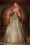 Buy_Seema Gujral_Green Net Embroidered Sequin Sweetheart Metallic Bridal Lehenga Set  _at_Aza_Fashions