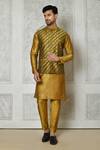 Buy_Aryavir Malhotra_Gold Cotton Silk Printed Bandhani Bundi And Kurta Set _at_Aza_Fashions