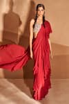 Buy Bhumika Sharma Red Georgette Embroidery Sweetheart Neck Layered Ruffle Saree With Bustier at Aza Fashions Buy_Bhumika Sharma_Red Georgette Embroidery Sweetheart Neck Layered Ruffle Saree With Bustier _at_Aza_Fashions