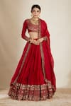 Buy_Astha Narang_Red Chanderi Embroidered Nakshi Scoop Neck Bridal Lehenga Set _at_Aza_Fashions