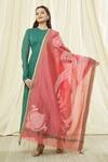Buy_Naintara Bajaj_Pink Cotton, Silk Fringe Floral Stripe Dupatta _at_Aza_Fashions