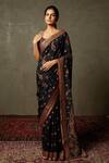 Buy_RI.Ritu Kumar_Black Silk Chinnon Embroidered Floral Avena Print And Aari Work Saree For Women_at_Aza_Fashions