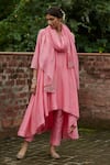 Buy_Vashisht Guru Dutt_Pink Handloom Chanderi And Raw Silk Sequin & Bead Embellished High Low Kurta Set _at_Aza_Fashions