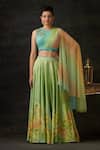 Buy_Shilpi Gupta_Green Blouse  Soft Net, Skirt  Modal Satin Floral, Hand Embroidered And Set _at_Aza_Fashions