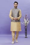 Buy_Arihant Rai Sinha_Gray Jacquard, Silk Embroidery Grey Floral Bundi _at_Aza_Fashions