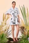 Buy_Shahin Mannan_White Gaberdine Airmail Puff Sleeve Jacket Dress_at_Aza_Fashions