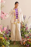 Buy_Chandrima_Ivory Chanderi Embroidery Bead And Thread Collared Neck Jacket _at_Aza_Fashions