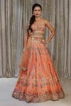 Buy_Archana Kochhar_Orange Blouse And Lehenga Raw Silk Digital Printed Floral Peacock Bridal Set _at_Aza_Fashions