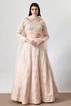 Buy_Salt and Spring_Pink Organza Embroidery Pearl V Neck Lehenga Set _at_Aza_Fashions