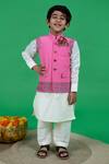 Buy_Little Boys Closet_Pink Crepe, , Satin Embroidery Resham Bundi Kurta Set _at_Aza_Fashions