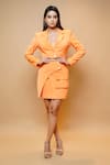 Buy_Ahi Clothing_Orange Imported Luxury Crepe Plain Notched Lapel Short Coat And Overlap Skirt Set _at_Aza_Fashions