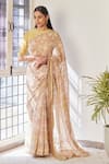 Buy_Vaayu_Beige Discharge Print Floral Saree For Women_at_Aza_Fashions