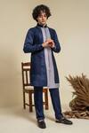 Buy_Abkasa_Blue 100% Cotton Modal Silk Solid Asymmetric Paneled Kurta And Pyjama Set  _at_Aza_Fashions