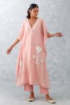 Buy_Devnaagri_Pink Silk Chanderi Embroidered Kaftan And Ikat Print Pant Set_at_Aza_Fashions