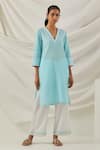 Buy_TIC_Blue Cotton Embroidered Chikankari V Neck Kali Short Kurta _at_Aza_Fashions