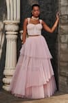 Buy_SAANJH BY LEA_Pink Satin Layered Pleated Lehenga _at_Aza_Fashions