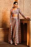 Buy_Aneesh Agarwaal_Ivory Organza, Silk Mirrors, Ikat Print Long Jacket And Draped Skirt Set _at_Aza_Fashions