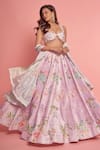 Buy_LASHKARAA_Purple Velvet Embroidery Beads Sweetheart Neck Peony And Butterflies Lehenga Set _at_Aza_Fashions