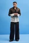 Buy_Siddhant Agrawal_Black 100% Cotton Mesh Cranes Ombre Shirt _at_Aza_Fashions