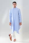 Buy_Amrit Dawani_Blue Silk Embroidery Motif Extended Lapel Attached Kurta With Trouser _at_Aza_Fashions