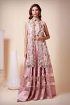 Buy_Saaj By Ankita_Pink Satin, Silk Organza Embroidery, Sequins V-neck Floral Cape Lehenga Set _at_Aza_Fashions