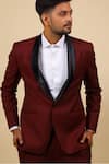 Buy_Hilo Design_Maroon Worsted Merino Wool Lapel Collar Tuxedo Set _at_Aza_Fashions