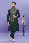 Buy_Arihant Rai Sinha_Green Bundi Jacquard Banarasi Silk Floral Pattern And Kurta Set _at_Aza_Fashions