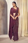 Buy_AFFROZ_Purple Georgette Jacquard Pattern Saree With Cape Blouse _at_Aza_Fashions