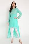 Buy_Bha Sha_Blue Georgette, Silk Satin Sequins, Shama Asymmetric Tunic And Dhoti Pant Set _at_Aza_Fashions