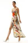 Buy_Mahima Mahajan_Ivory Organza Satin And Shantoon Print Floral V Neck Strappy Dress _at_Aza_Fashions