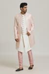 Buy_Adara Khan_Pink Art Silk Embroidered Sequin Work Sherwani Set_at_Aza_Fashions