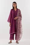 Buy_Amisha Kothari_Wine Chanderi , Organza Embroidery Baghban Pintuck Bodice Kurta Set _at_Aza_Fashions