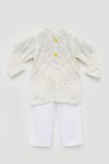 Buy_Fayon Kids_Off White Georgette, Silk Mirrors Embroidered Kurta And Pant Set _at_Aza_Fashions