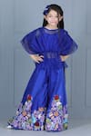 Buy_The Little Celebs_Blue Organza, Crepe Embroidery Pleated Top And Palazzo Set _at_Aza_Fashions