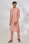 Buy_Manish Nagdeo_Pink Modal Embroidery Thread Geometric Bundi And Kurta Set _at_Aza_Fashions