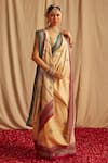 Buy_Paaprika_Beige Vidarbha Silk Handwoven Floral Patterns Kasuti Embroidered Saree _at_Aza_Fashions