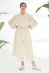 Buy_Nikasha_Cream Jamdani Cotton And Hand Stitched Polka Dots Tunic _at_Aza_Fashions