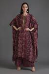 Buy_Preeti S Kapoor_Wine Crepe Tassels Round Neck Irha Floral Honeycomb Print Kaftan With Pant_at_Aza_Fashions