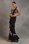 Buy_JYOTI SACHDEV IYER_Black Crepe Silk Embroidery Sequin And Feather Ombre Pre-draped Saree With Corset _at_Aza_Fashions