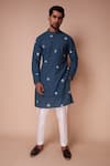 Buy_Tisa - Men_Blue Kurta Silk Tie-dyed Circular Pattern And Pant Set  _at_Aza_Fashions