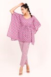 Buy_Pheeta_Magenta Cotton Printed Floral V Neck Kaftan And Pant Set _at_Aza_Fashions