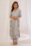 Buy_Vaani Beswal_Blue Kurta- Stripe Cotton, Trouser- Pattern Pant Set _at_Aza_Fashions