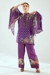 Buy_Rajdeep Ranawat_Purple Silk Printed Geometric Round Band Collar Nylla Tunic _at_Aza_Fashions